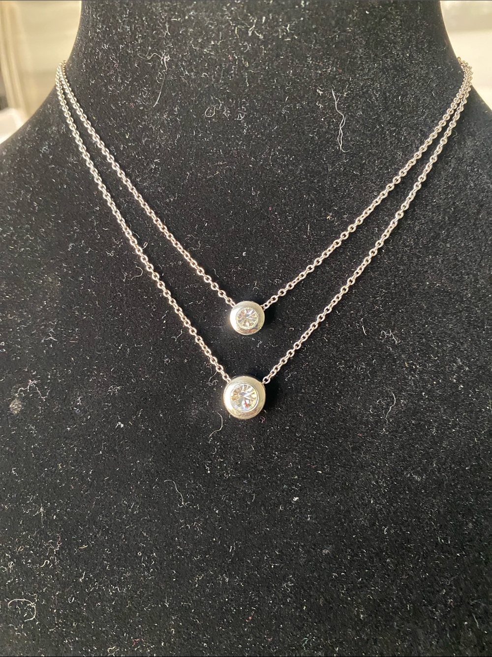 Cookie Lee Silver Double-Layer Necklace with Bezel Cubic Zirconia